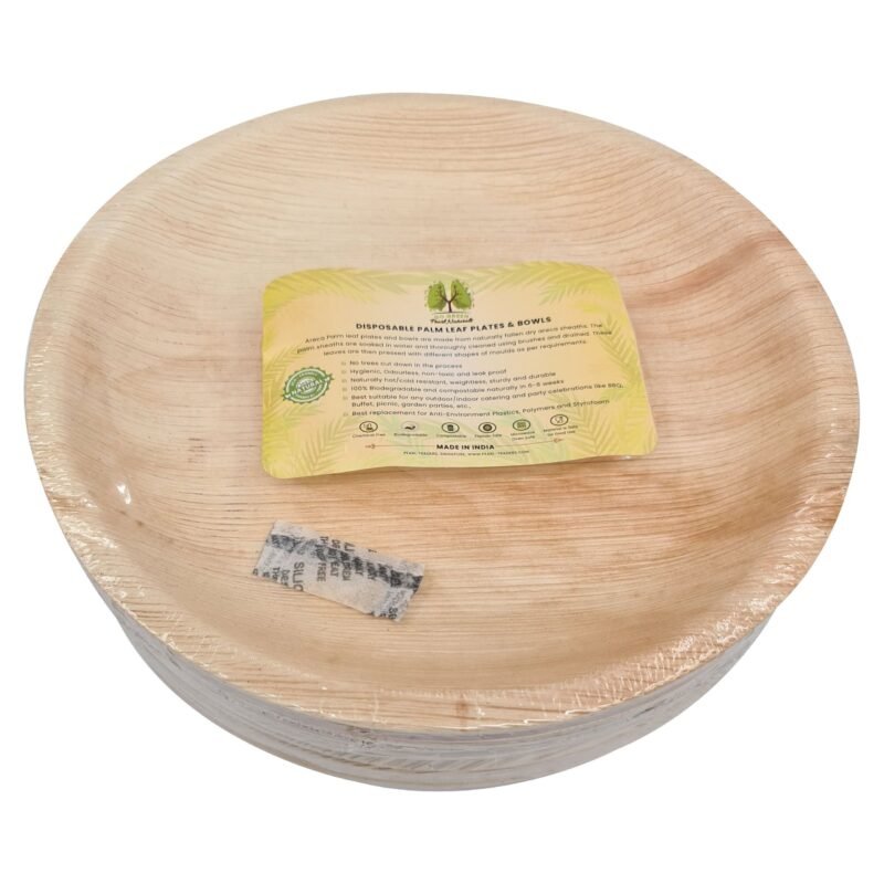 Disposable Palm Leaf Plates 10" Round Pack of 25 | Eco-Friendly Plates | Pearl Naturals