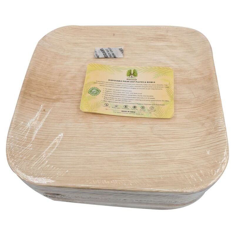 Disposable Palm Leaf Plate 10" Square Pack of 25 | Eco-Friendly Plates | Pearl Naturals