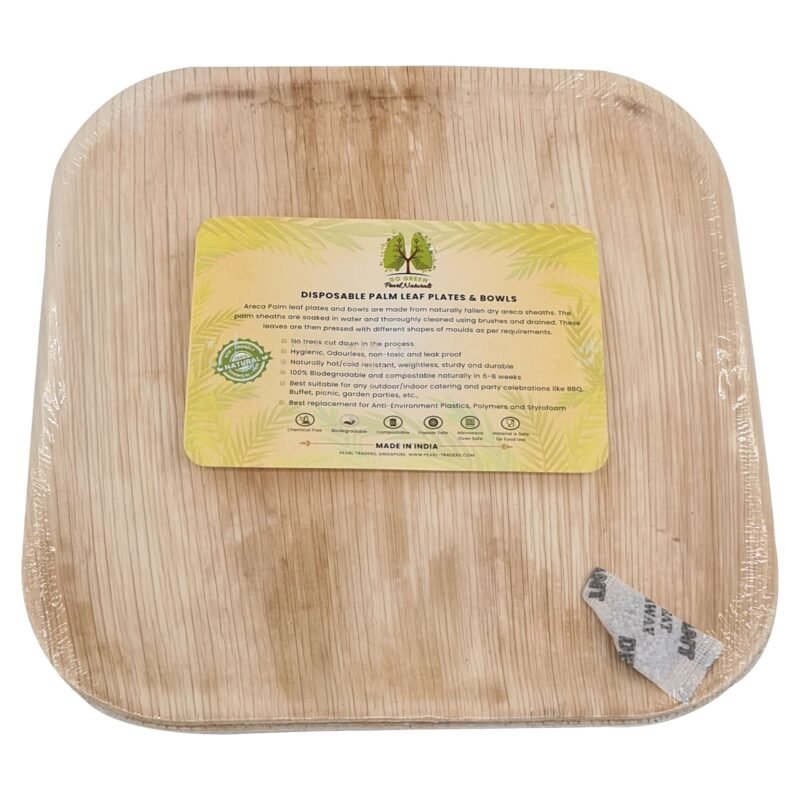 Disposable Palm Leaf Plate 8" Square Pack of 25 |Eco-Friendly Plates | Pearl Naturals - Image 2