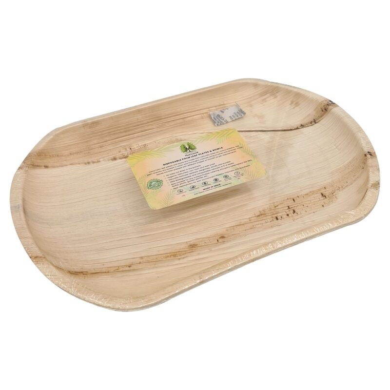 Disposable Palm Leaf Medium Tray 14"x10" | Shelf Ready Trays (SRT) Wholesale Box | Eco-Friendly Plates | Pearl Naturals - Image 4