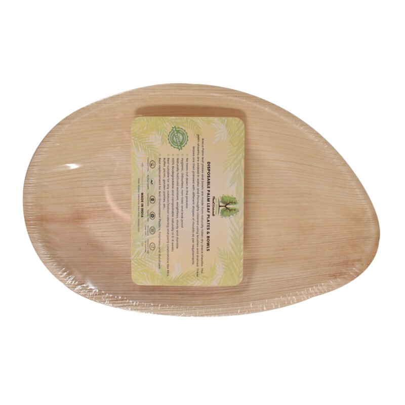 Disposable Palm Leaf Plates 10"x6" Oval Tray Pack of 25 | Eco-Friendly Plates | Pearl Naturals