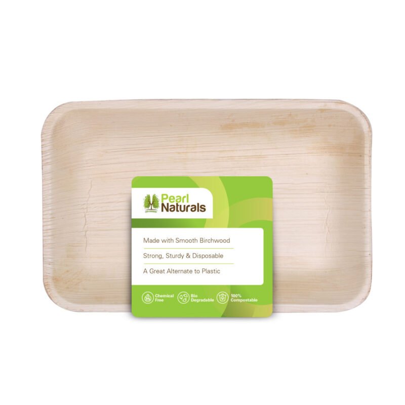 Disposable Palm Leaf Plates 13" x 10.5" Rectangle Tray  Pack of 10 | Eco-Friendly Plates | Pearl Naturals - Image 2