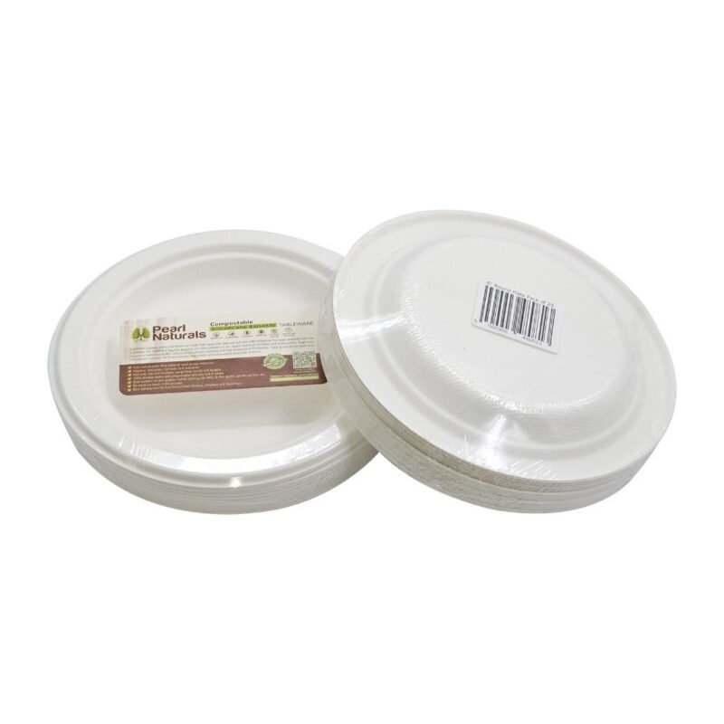 Disposable Sugarcane Bagasse  6" Round Plate Pack of 25 | Pearl Naturals - Image 5