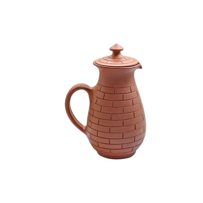 Premium Handcrafted Terracotta Jug Non-Glazed Brick Pattern Pitcher | Artisan-Made Natural Baked Clay