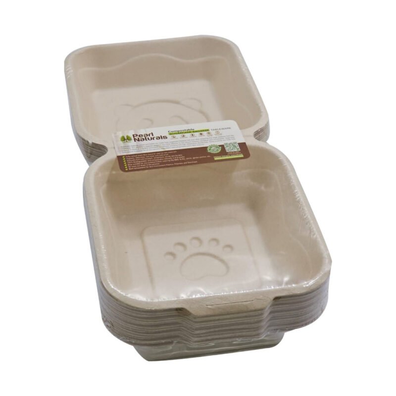 Disposable Sugarcane Bagasse 6-inch Panda Box Takeaway Food Container Pack of 25 / Wholesale 50pcs | Pearl Naturals - Image 3