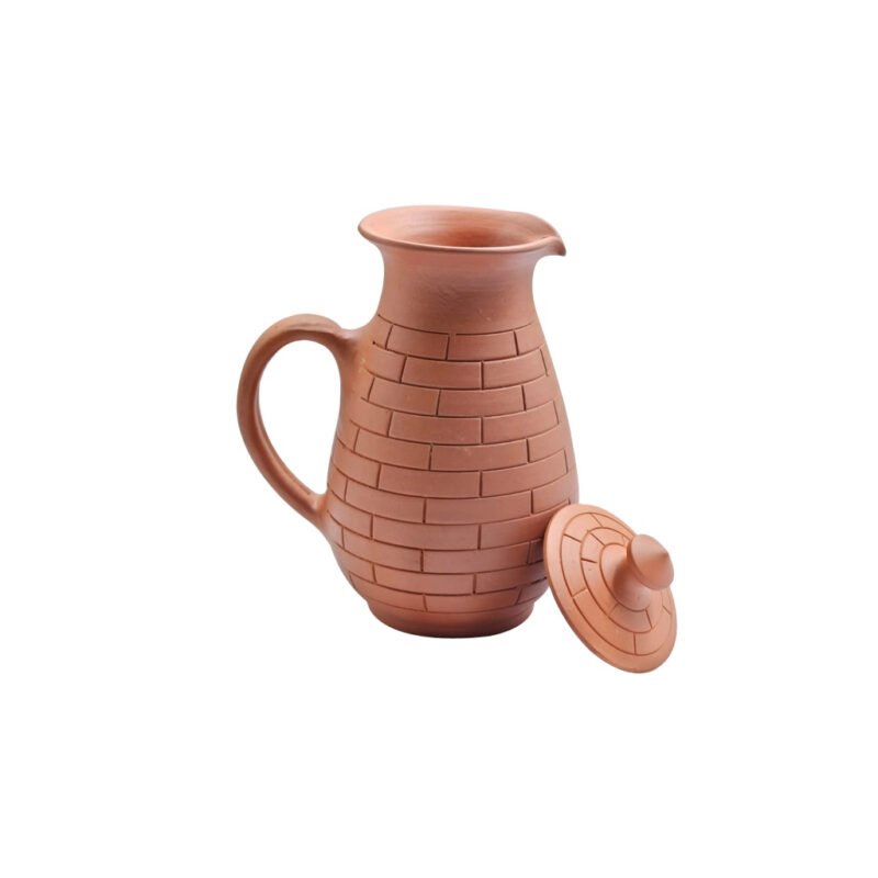 Premium Handcrafted Terracotta Jug Non-Glazed Brick Pattern Pitcher | Artisan-Made Natural Baked Clay - Image 4