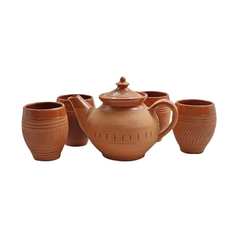 Premium Handcrafted Terracotta Clay Teapot Kettle Set - Glaze Variant | Artisan-Made Natural Baked Clay Serveware