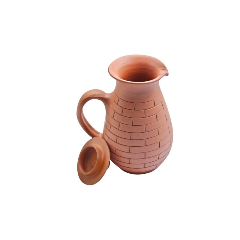 Premium Handcrafted Terracotta Jug Non-Glazed Brick Pattern Pitcher | Artisan-Made Natural Baked Clay - Image 2