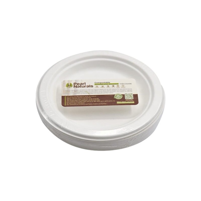 Disposable Sugarcane Bagasse  6" Round Plate Pack of 25 | Pearl Naturals