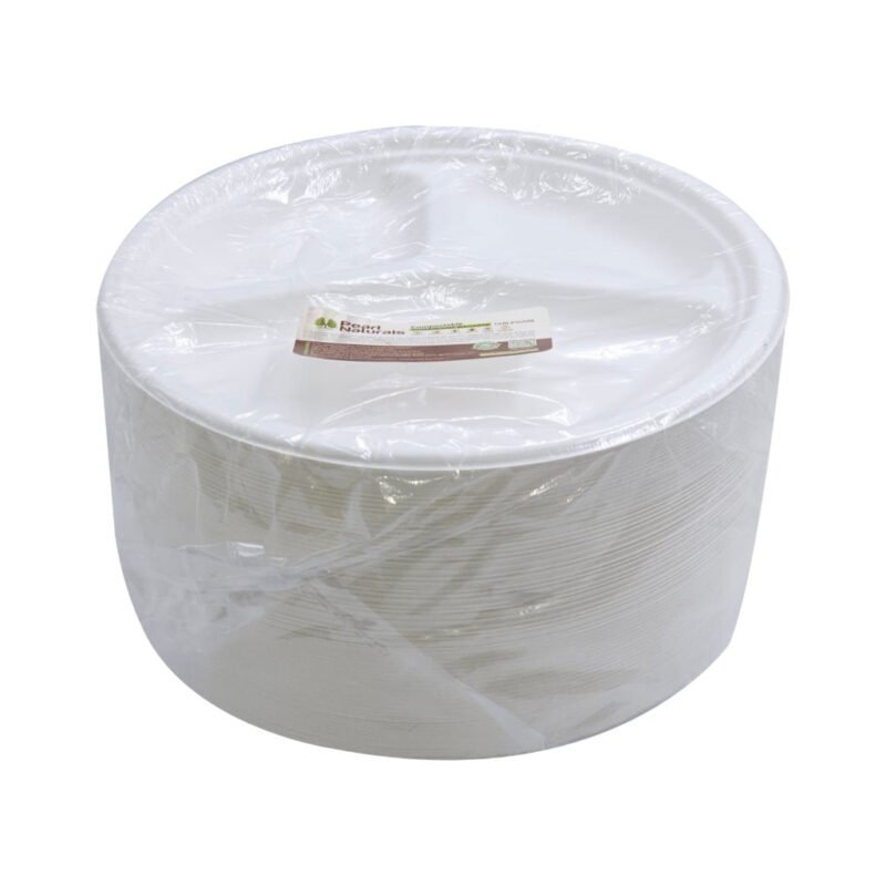 Disposable Sugarcane Bagasse 10" 3-Compartment Plate Round Pack of 25 / Wholesale 125pcs | Pearl Naturals - Image 5